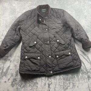 Ralph Lauren Quilted Wool Women's Jacket Vintage SZ XL Gray Brown Cord Trim